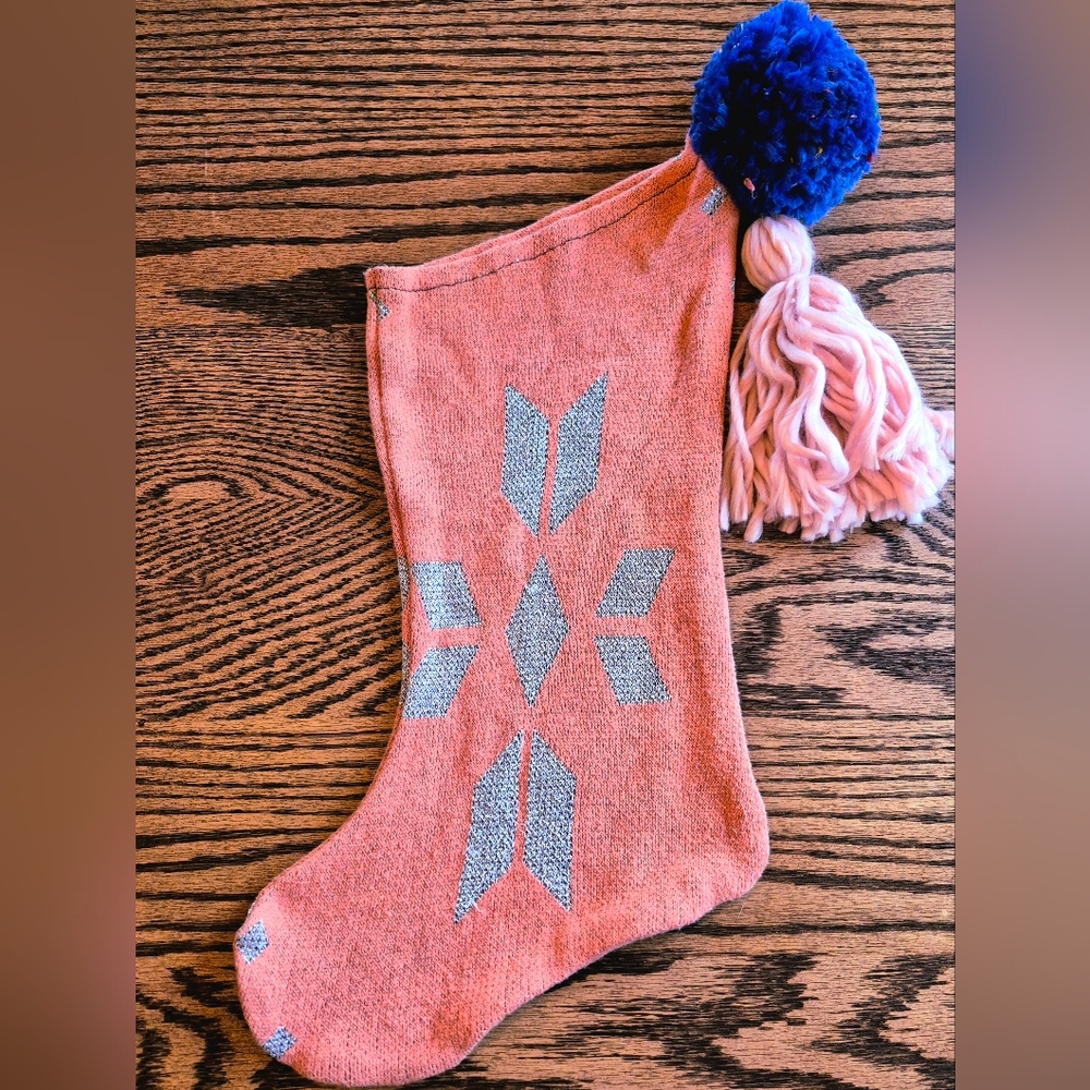 Charming Coral and Navy Holiday Stocking